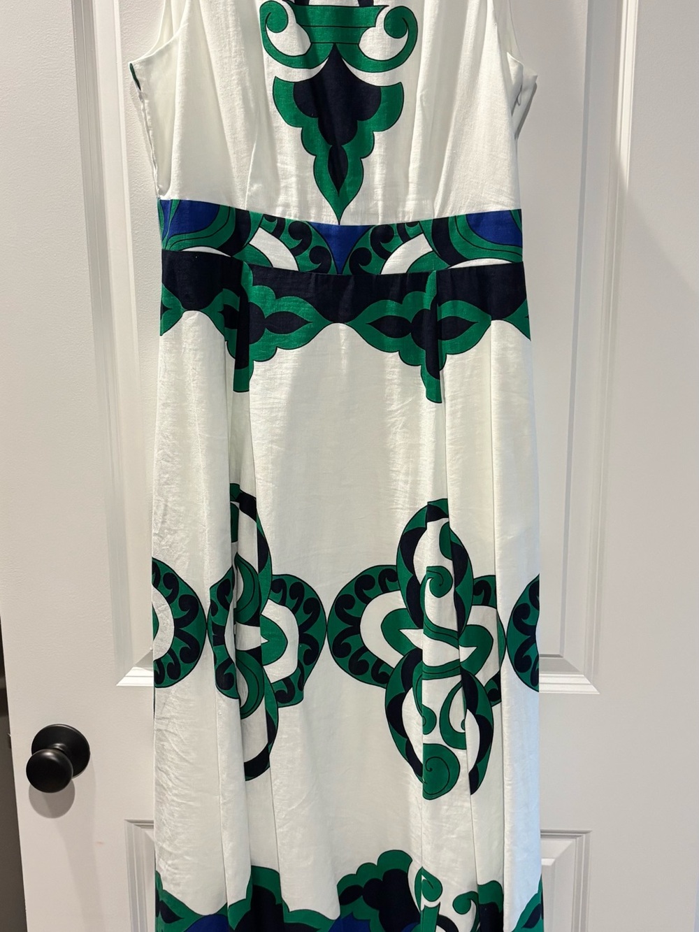 Boden Linen Maxi Dress with Green and Blue Scroll Motif - Picture 5 of 5